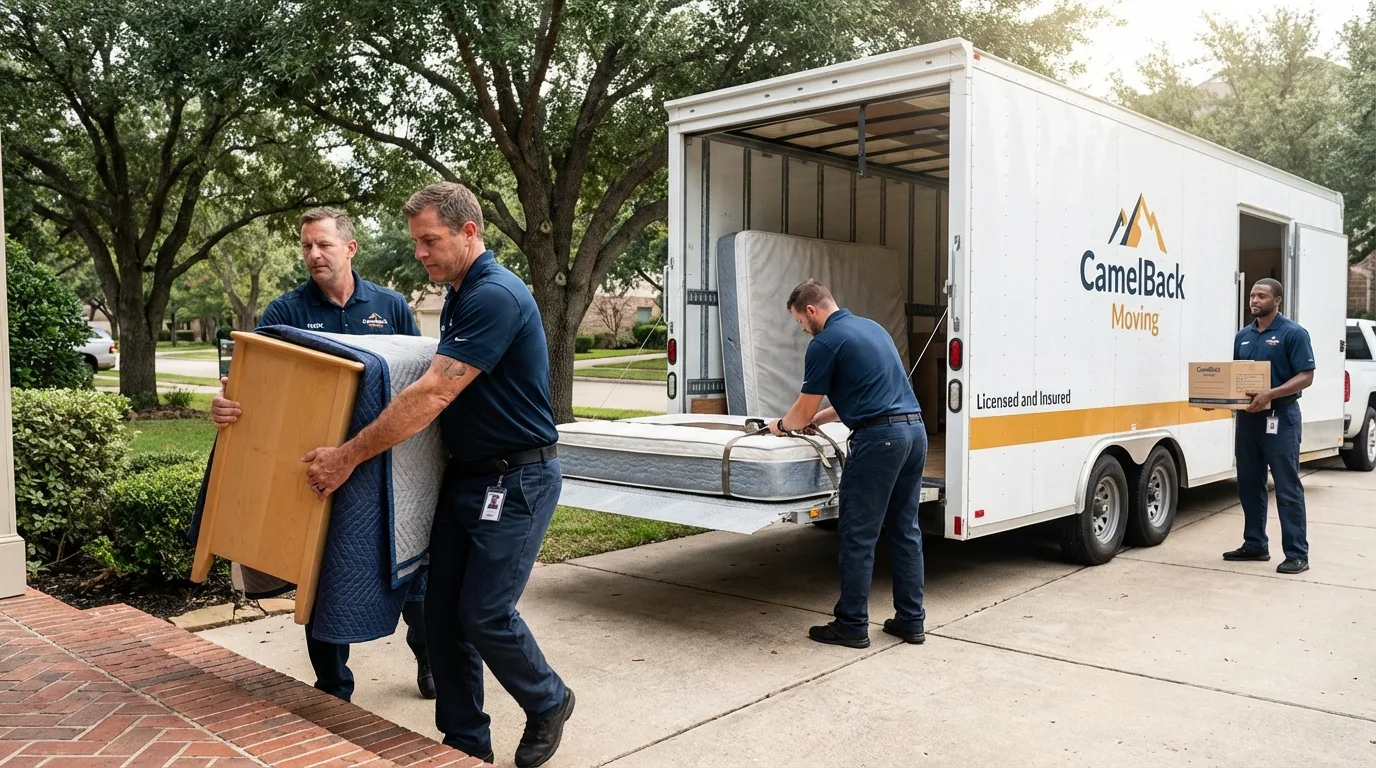 Crew loading residential truck for cross-state move from Titusville, FL
