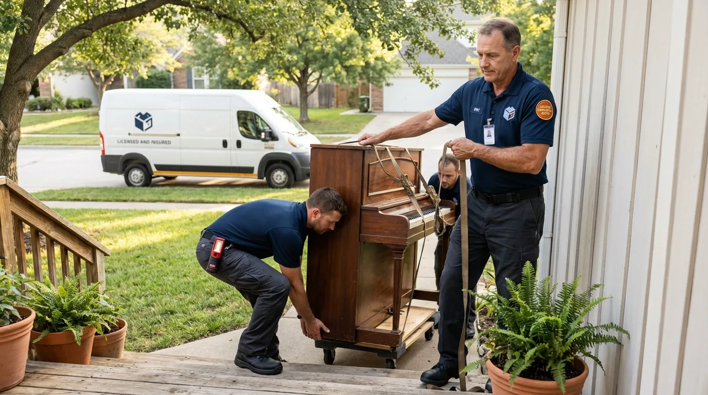 Licensed piano movers securing grand piano in Titusville, FL