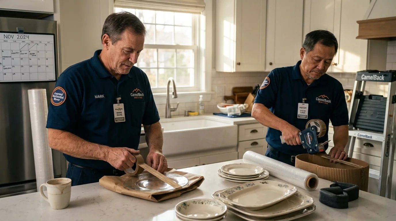 Professional crew packing kitchen dishware in Titusville, FL
